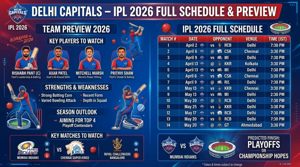 Delhi Capitals – IPL 2026 Full Schedule & Preview