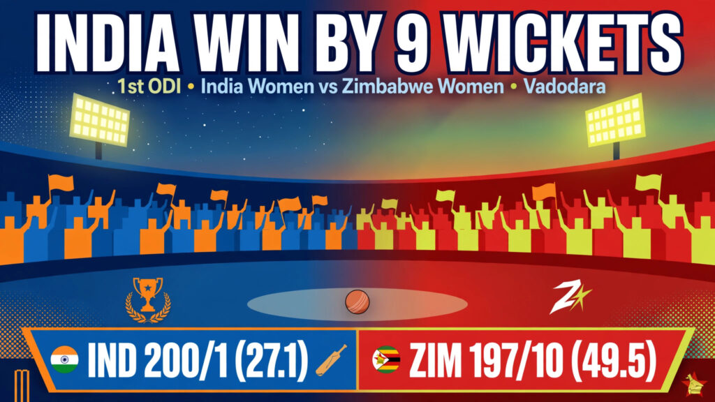 India Women vs Zimbabwe Women, 1st ODI 2026: Rawal's Century, Charani's 4/23 Power India to 9-Wicket Win