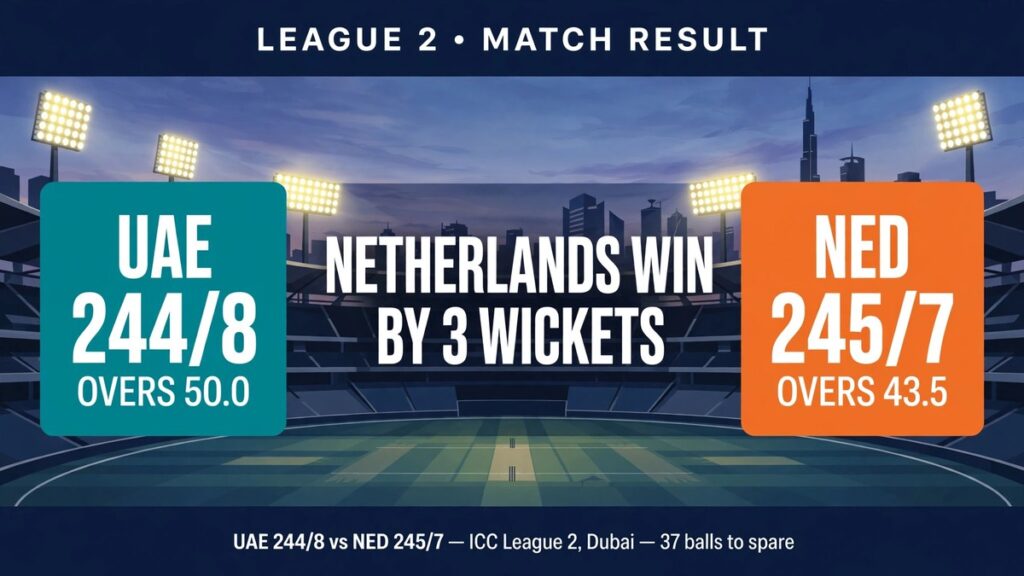 UAE vs Netherlands, ICC League 2 2026: O'Dowd Century Powers Netherlands to 3-Wicket Win